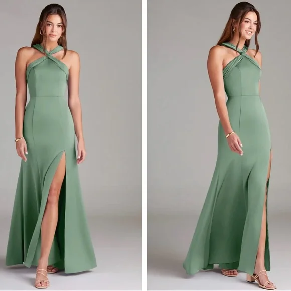 A-line Pleated Stretch Satin Bridesmaid Dress, like new! - Picture 2 of 6